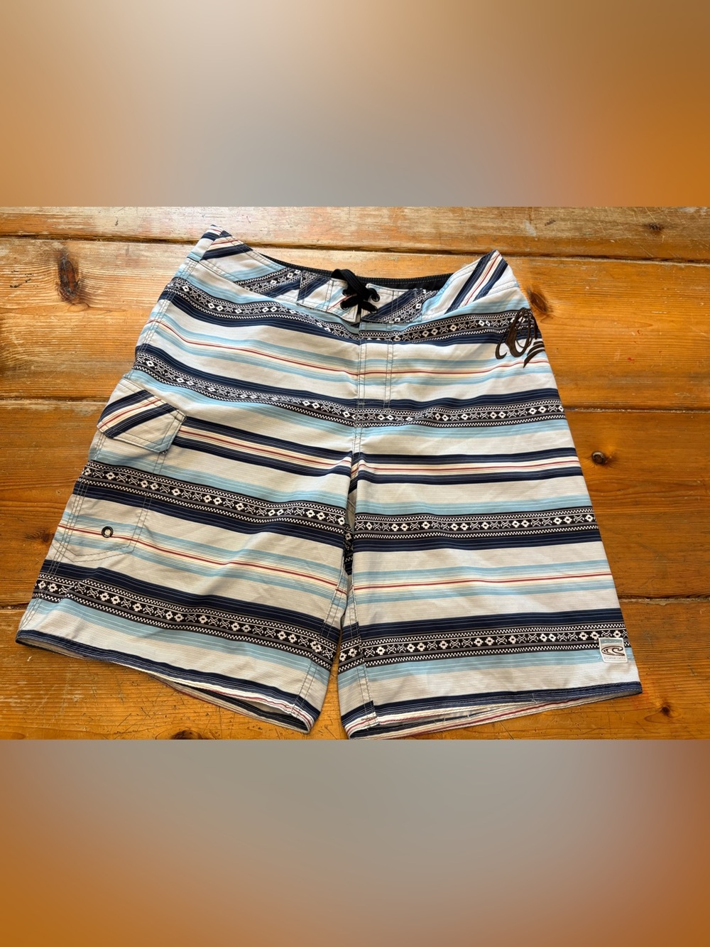 Oakley Hybrid Board Shorts Men's 30 Blue Tan Stripe Quick Dry Swim